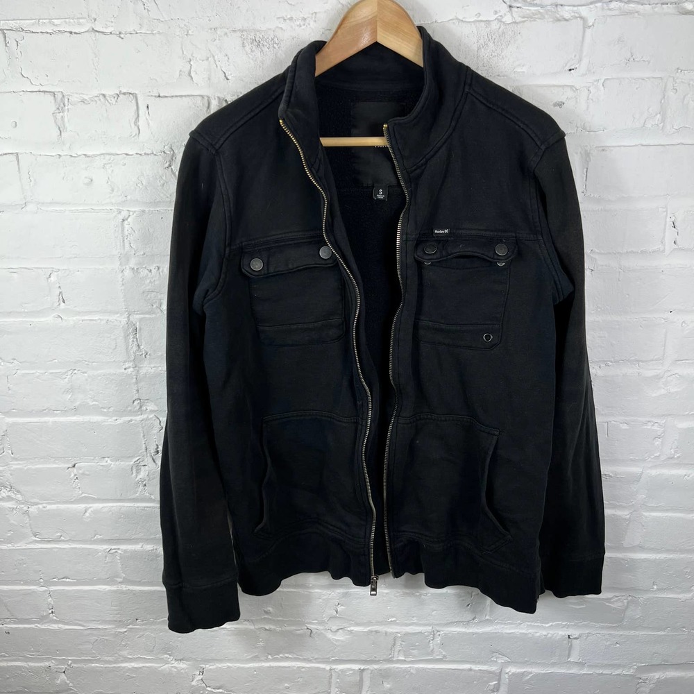 Hurley Mens Long Sleeve Full Zip Sweatshirt Pockets Cotton/Polyester Black SZ S
